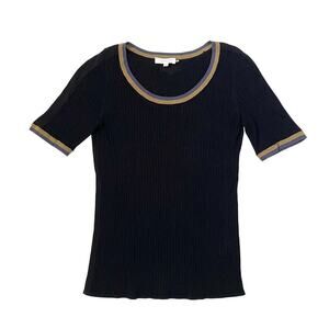 Demylee Ribbed Knit Short Sleeve Top - Black - Fitted - Size S